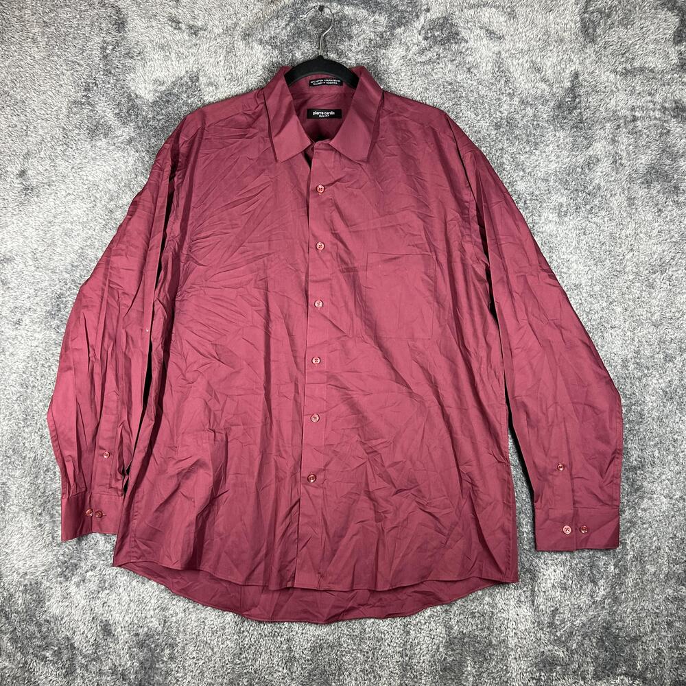 Pierre Cardin Shirt Mens XL Red Slim Fit Collared Button-Up Business Tailored